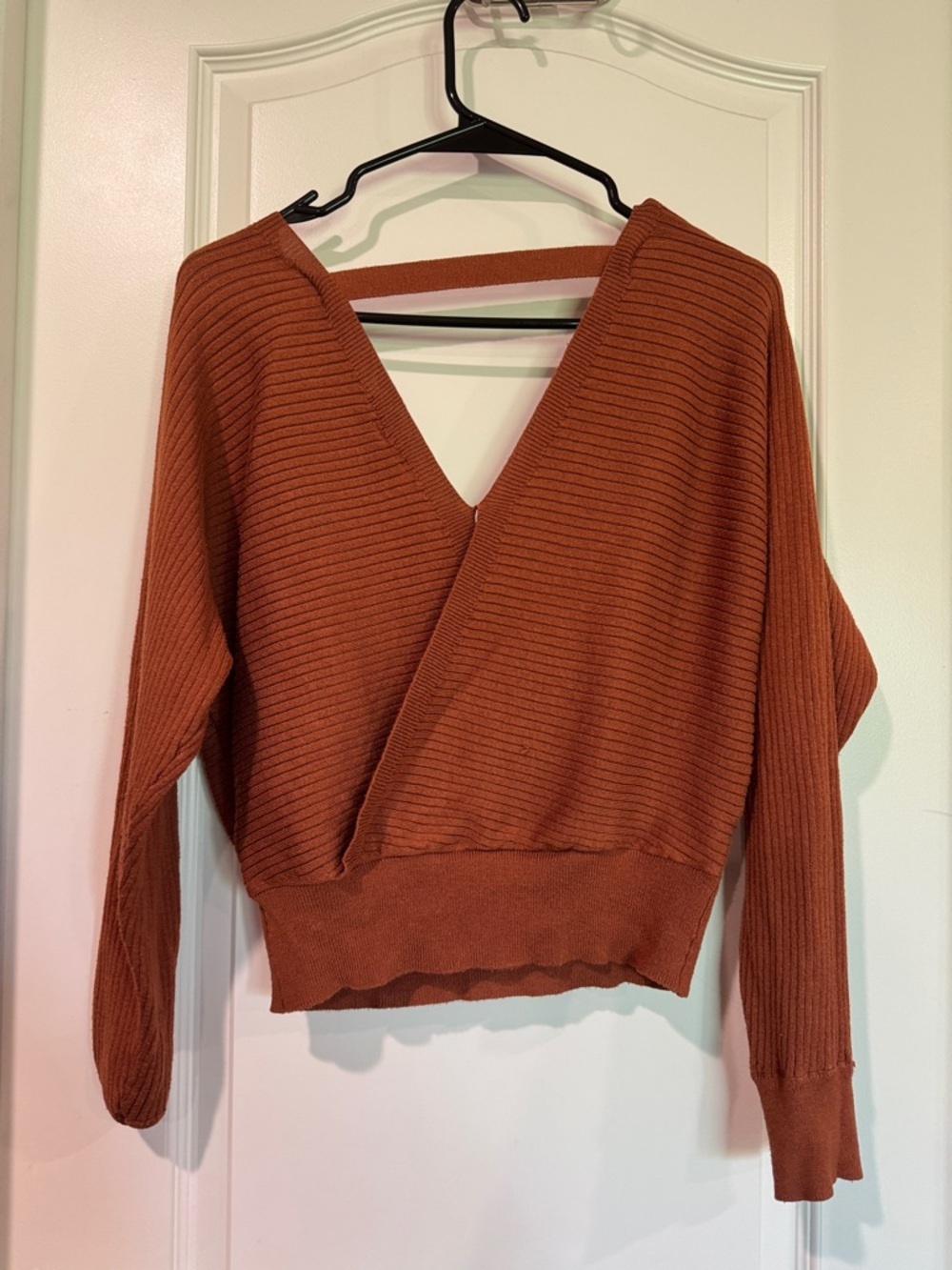 Derek Heart Burnt Orange Ribbed Wrap V-Neck Sweater / AA16 - Picture 4 of 4